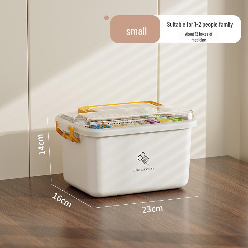 Вместительная переносная аптечка с многоуровневыми отделениями для хранения предметов первой помощи и средств экстренной помощи.