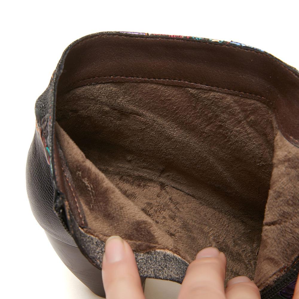 Johnature Сапоги на высоком каблуке в стиле ретро с цветочным узором. Женская обувь. Модные короткие сапоги из натуральной кожи с принтом вручную.