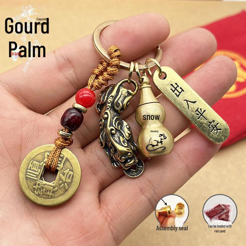 Брелок из чистой латуни с зодиакальным Пиксю и тыквой-горлянкой и монетой Пяти императоров для богатства и защиты
