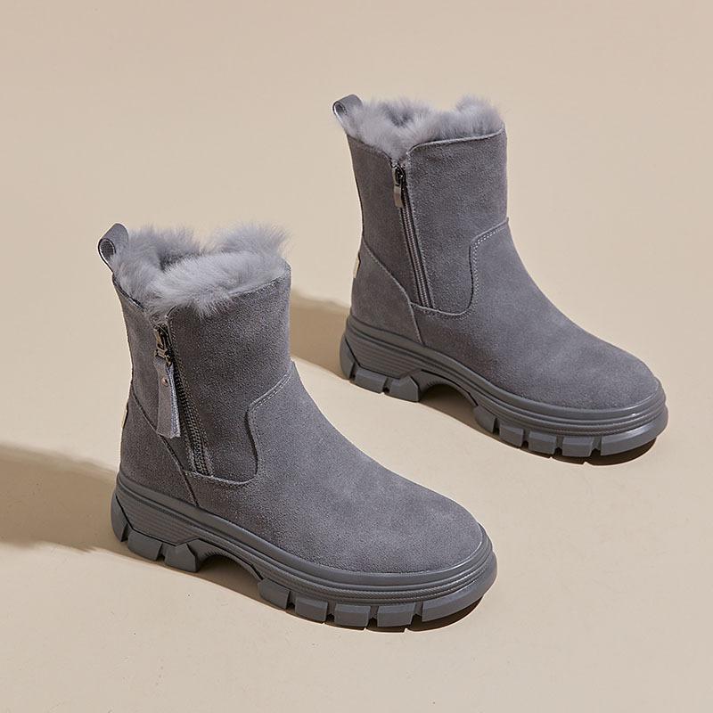 Модные женские зимние ботинки из натуральной кожи на платформе, ботильоны до щиколотки, теплые, для снега, женские, с толстым плюшем, уличные, короткие ботинки