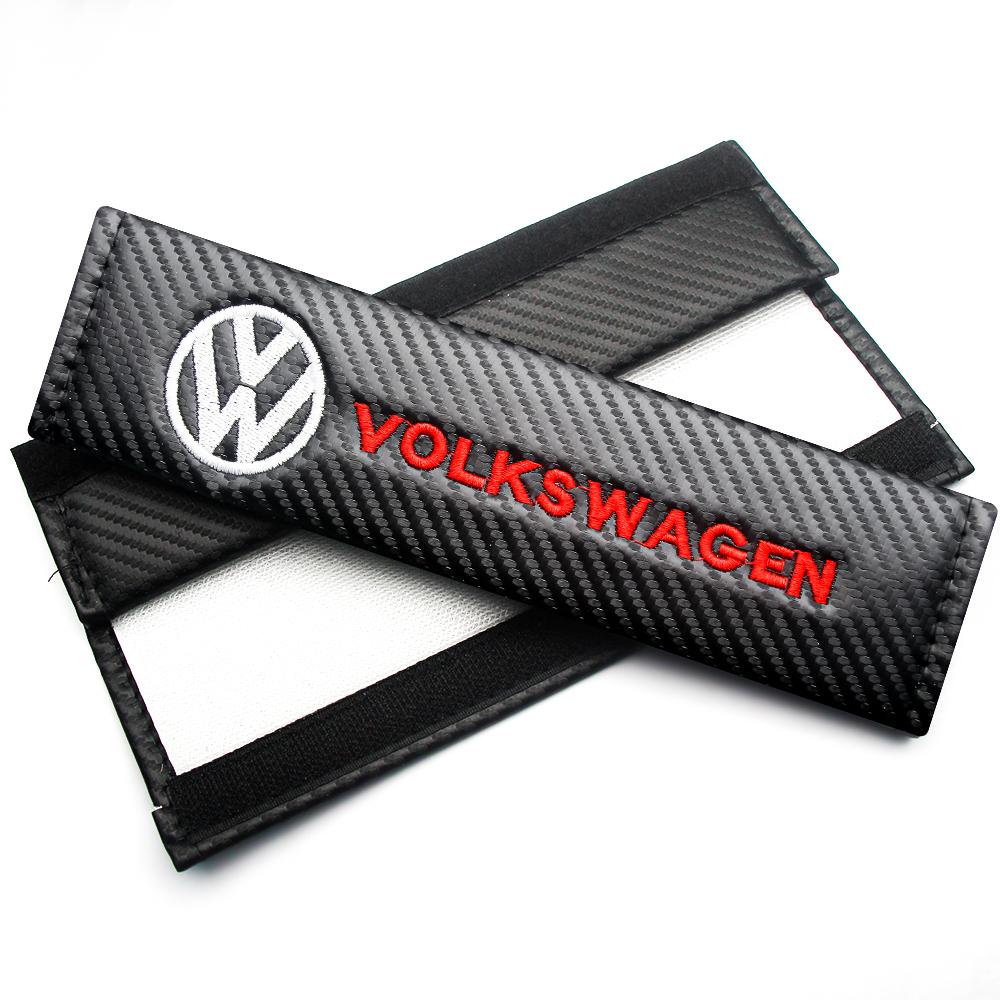 BFPQY1 2Pcs Car Seat Safety Belt Soft Covers Shoulder Pad Badge Interior Accessories For VW Golf Polo Passat Tiguan Beetle Jetta Touran