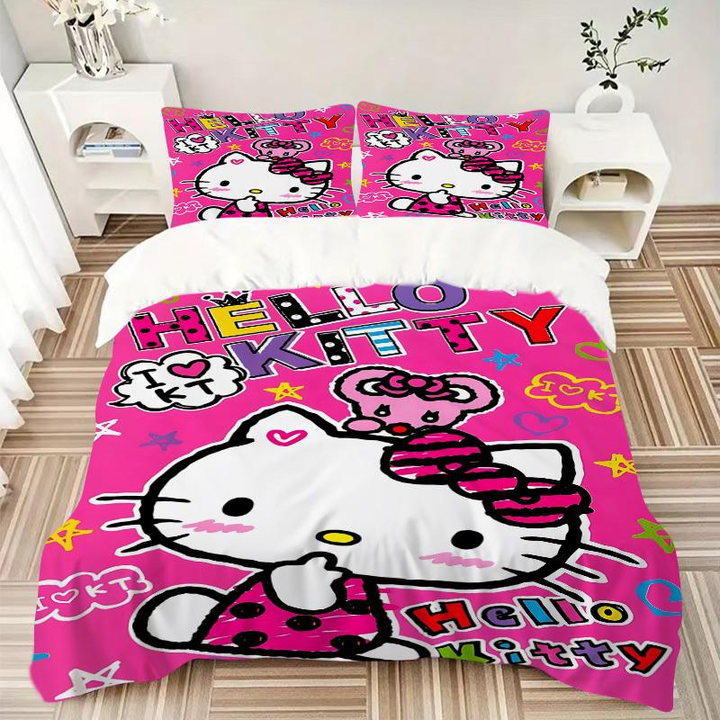 3pcs Hello Kitty Bedding Set: Perfect for Bedroom or Guest Room. Soft and Comfortable with No Core Included yy251031090
