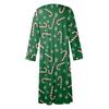 Women's Casual Round Neck Christmas Print Midi Dress Long Sleeve Pocket Dress