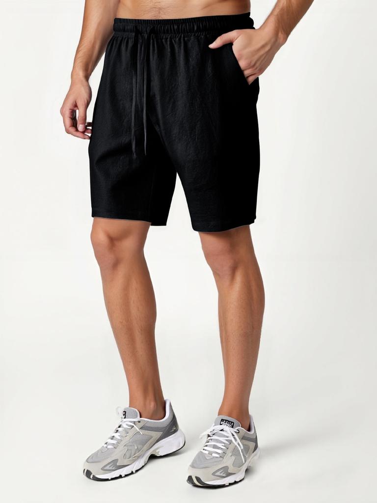 2025 Мужские летние новые однотонные шорты на кулиске из чистого хлопка, свободные спортивные шорты, повседневные универсальные шорты