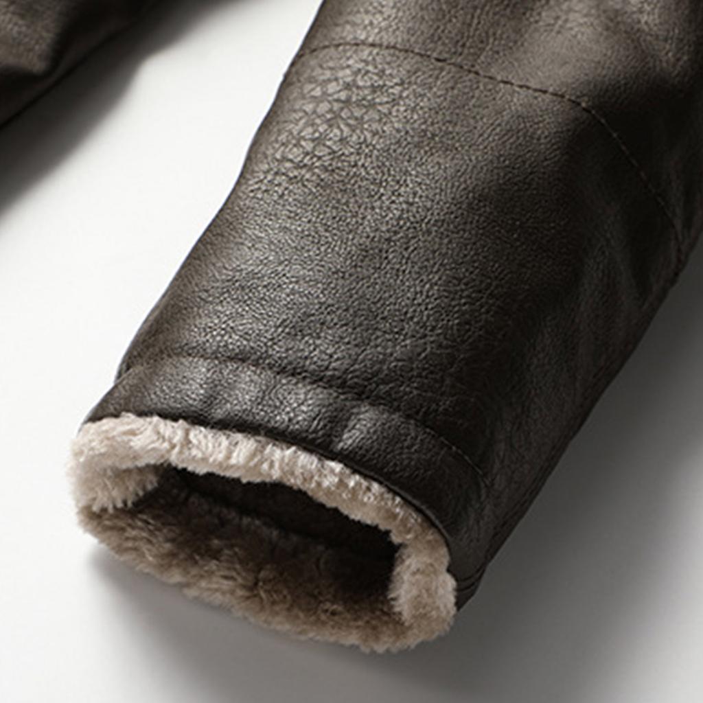 Мужская кожаная деловая куртка с плюшевым бархатом и большим лацканом, кожаная куртка-костюм