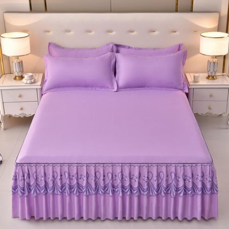 Lace Bed Skirt Bedspread Single Piece Ruffled Solid Color Bedspread Single Layer Brushed Princess Style Three-Piece Set