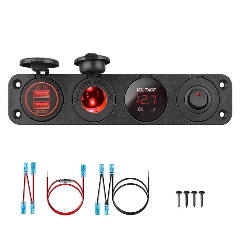 4 в 1 панель двойная QC 3.0 USB автомобильное зарядное устройство розетка вольтметр розетка переключатель для автомобиля морской лодки автофургона грузовика