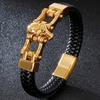 Позолоченные мужские кожаные браслеты с черепом из нержавеющей стали, мужской браслет из воловьей кожи 12 мм, браслет-цепочка