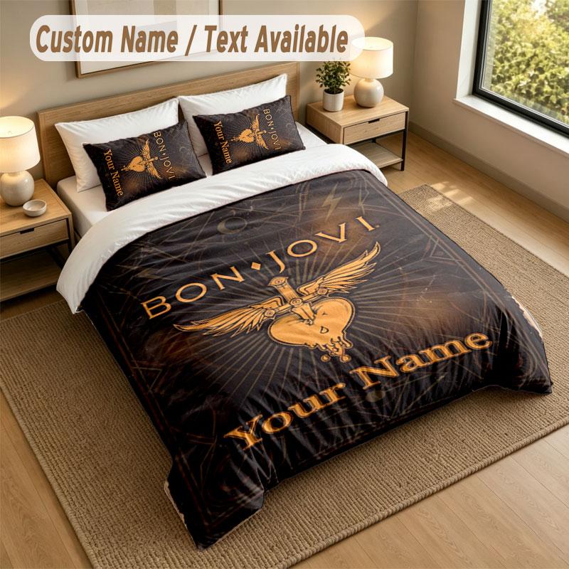 Bedding Set 1 Duvet Cover 2 Pillowcases Bon Jovi Print Soft Bed Linen Bedroom Decor