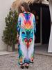 Printed Beach Dresses Viscose Kaftans for Women Summer Plus Size Loose Robe Holiday Living Room Bathing Suits
