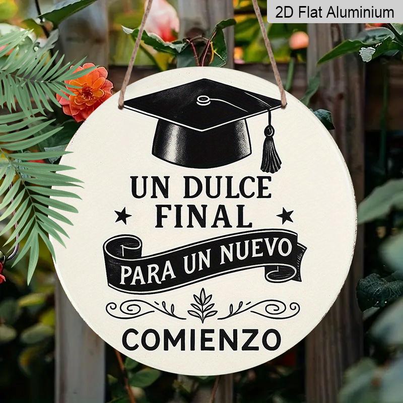 2D Flat, 1pc 7.87x7.87 Inch Round Spanish Aluminum Sign, Vintage "Graduation Season" Decorative Plaque, Graduation Keepsake Wall Art for Study