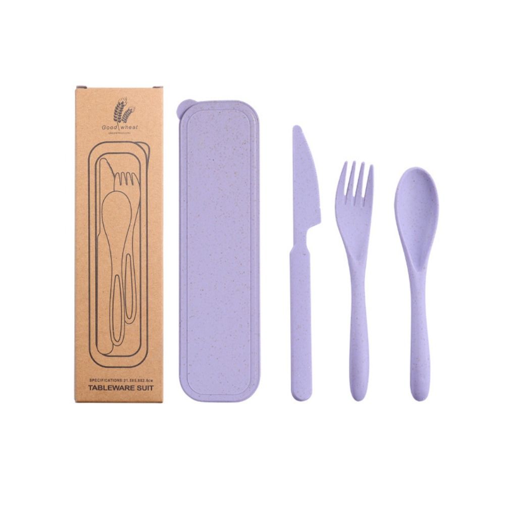 Wheat Straw Travel Utensils With Case Camping Spoon Fork Camping Utensil Set Picnic Hiking