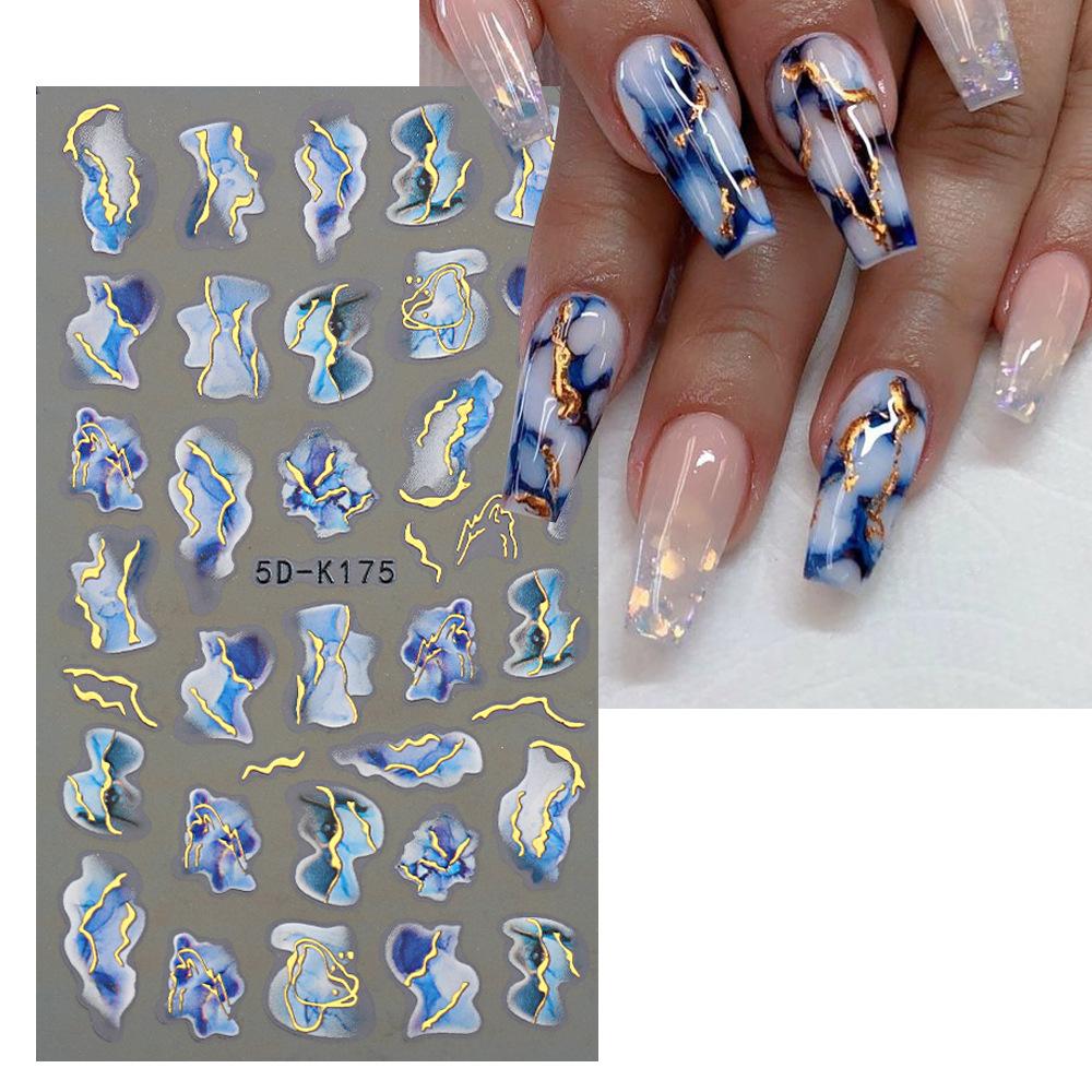 5D наклейки для ногтей, кружевной свадебный дизайн, акриловый слайдер с цветочным тиснением для ногтей, руководство по французскому дизайну ногтей, Золотая фольга