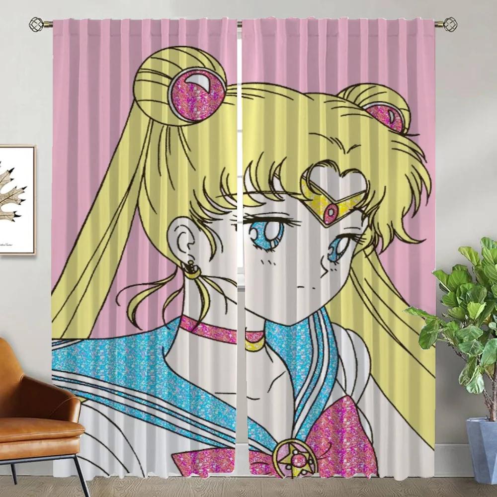 Тюль Sailor-Moons для спальни, затемняющие шторы, 2 шт., современные шторы для гостиной, жалюзи, оконные шторы, украшения на Хэллоуин