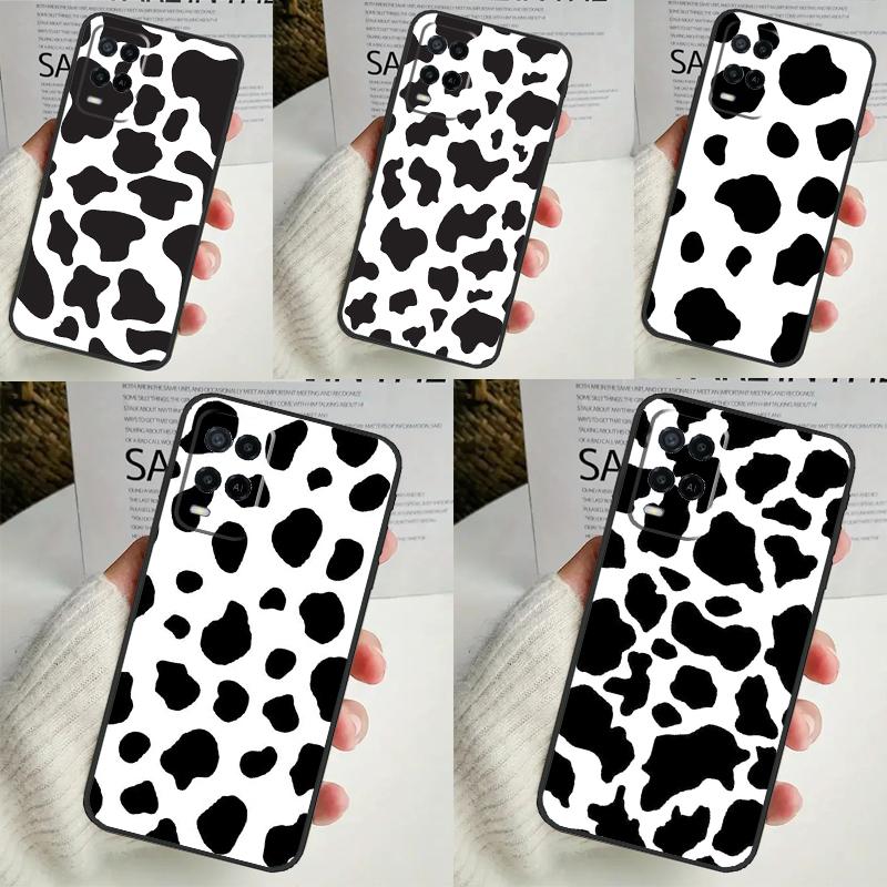 White Black Cow Print Case For OPPO A54 A74 A94 A98 A78 A79 A16 A76 A96 A5 A9 A17 A77 A15 A52 A72 A53 A57S Cover