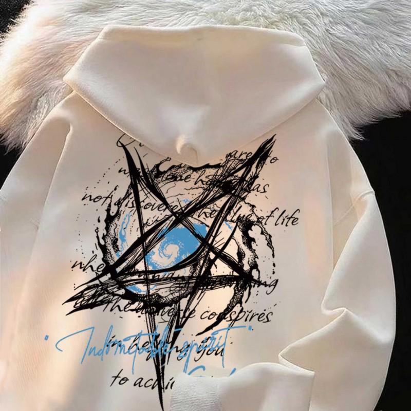 Unisex Oversized Hoodie With Star Eye Print Thick Fleece Lined Streetwear Style Winter