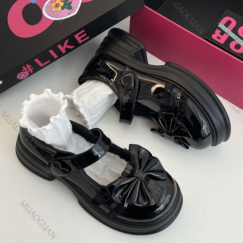 Модные милые туфли Мэри Джейн из кожи с круглым носком и бантом, универсальные туфли на толстой подошве для JK-униформы и Лолиты для женщин, повседневные лоферы на толстом каблуке