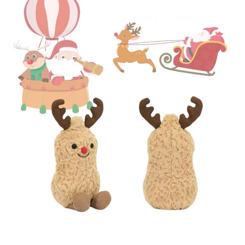 Adorable Christmas Reindeer Peanut Plush Toy Soft Comforting Cuddle Gift