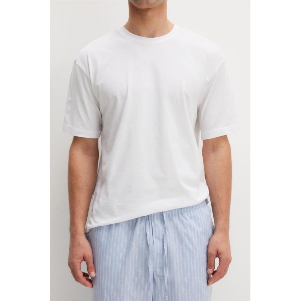 HM пижамный комплект из футболки и брюк светло-голубой/белый