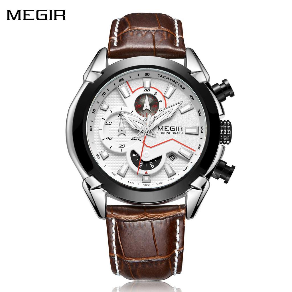 Megir Military Sport Watch Men Top Brand Luxury Leather Army Quartz Watches Clock Men Creative Chronograph