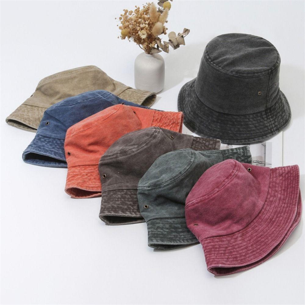Washed Denim Fisherman Hat Solid Color Sun Hat Retro Style Boonie Hat  Beach Activities