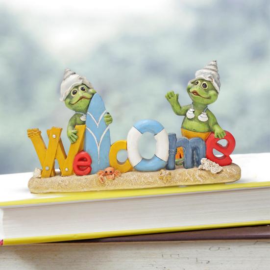 Мультяшный туман статуэтка настольный знак смола письмо добро пожаловать домой лягушка статуя скульптура для внутреннего и наружного сада настольное украшение орнамент