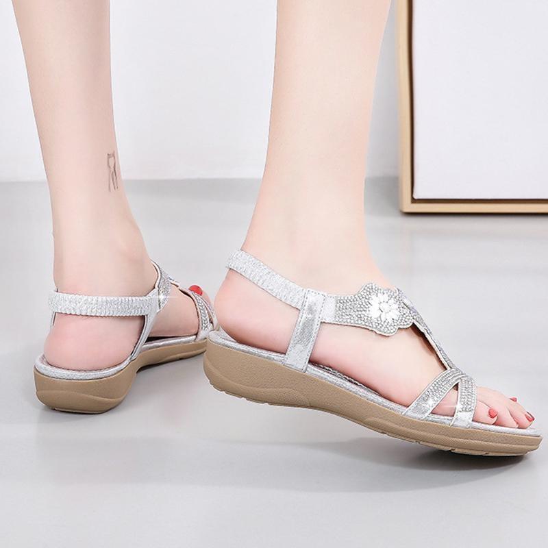 Женские модные сандалии со стразами, летние сандалии на плоской подошве, женская элегантная обувь на плоской подошве, роскошные сандалии-гладиаторы