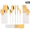30Pcs Tableware Set Stainless Steel Cutlery Dinner Knife Dessert Fork Spoon Dinnerware White Gold Flatware Kitchen Silverware