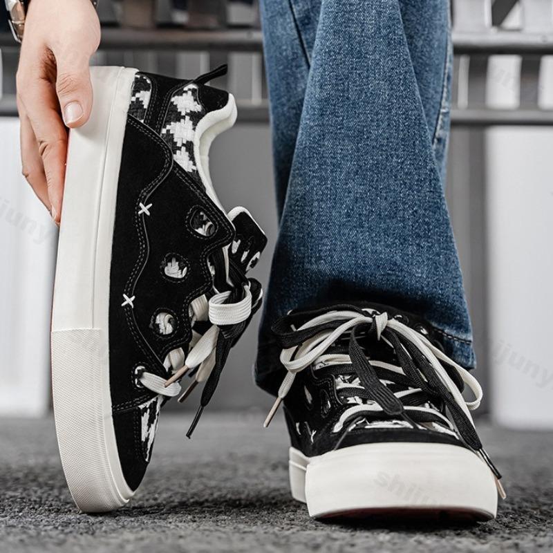 Мода 2025 Осень Новые Нишевые Дизайнерские Клетчатые Кеды с Низким Верхом Повседневная Обувь для Мужчин Модный Тренд Удобные Универсальные Нескользящие Кроссовки на Шнуровке