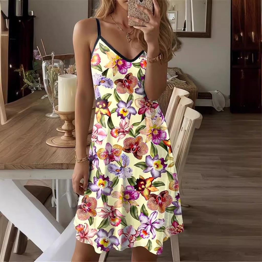 Women's Summer Dress Casual Printed Loose Suspender Short Dress