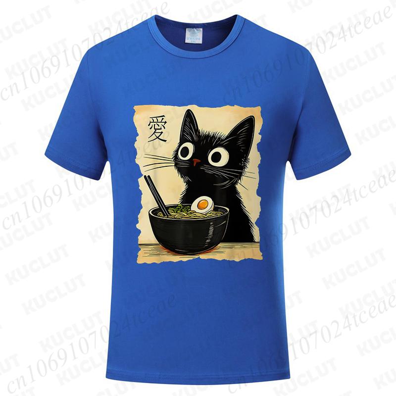 Funny Cat Ramen Graphic Tee Japanese Kawaii Anime Cat T-Shirt Fashion T-shirts Short Sleeve Clothes Trend Casual Unisex Tshirts