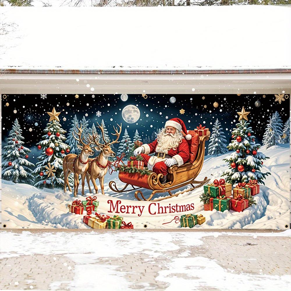 1pc 2D flat Christmas banner background cloth with Santa Claus and reindeer, Christmas decoration, no power required——sjs
