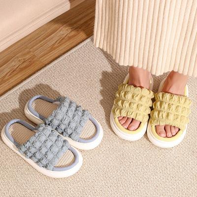 Модные летние льняные тапочки, женские уличные тапочки, нескользящие, с мягкой подошвой, с мультяшным дизайном, для пар, домашние тапочки, удобная обувь