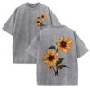 Lift Is Good Beautiful Sunflower Print Washed T Shirts Women Soft Cotton T-Shirt Street Creative Short Sleeve Summer Tops