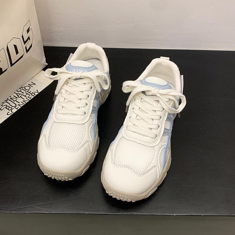 Faux leather mesh super fire Forrest Gump training shoes women's 2025 summer new breathable comfortable soft sole heightening casual sports shoes