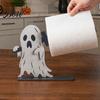 Retro Style Napkins Halloween Wooden Napkin Holder, Ghost Pumpkin Skeleton Cat Bat Tissue Dispenser, Waterproof Gothic Room Decor Tabletop