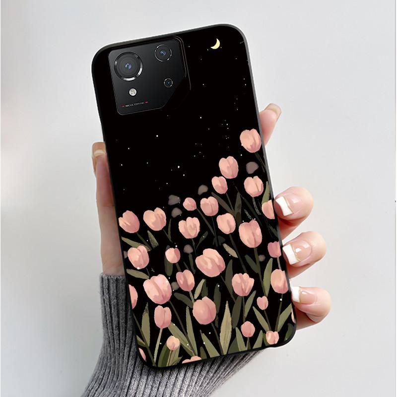 Чехол для ASUS ROG Phone 8 Чехол для ROG Phone 8 Pro Capa Мягкий Силикон Черный Корпус Чехлы для Телефона с Милым Цветочным Мультяшным Принтом
