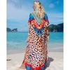Женская мода лето весна леопардовый принт рукава 1/2 V-образный вырез свободная талия повседневные платья