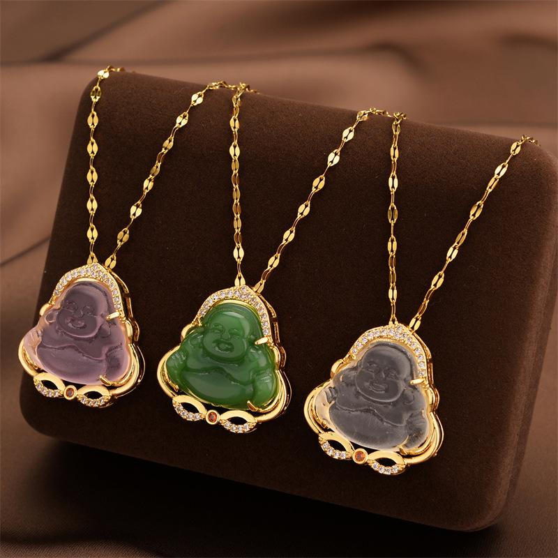 Подарок для друзей, женская имитация нефрита, кулон Будды, удача, аксессуары для повседневной носки, ретро, 1 шт., ожерелье, аксессуары