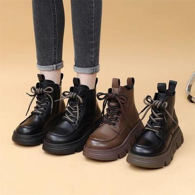 Мягкая кожа толстая подошва бархатные полусапоги Мартин женские новые в британском стиле увеличивающие рост одинарные ботинки короткие хлопковые ботинки осень-зима 20