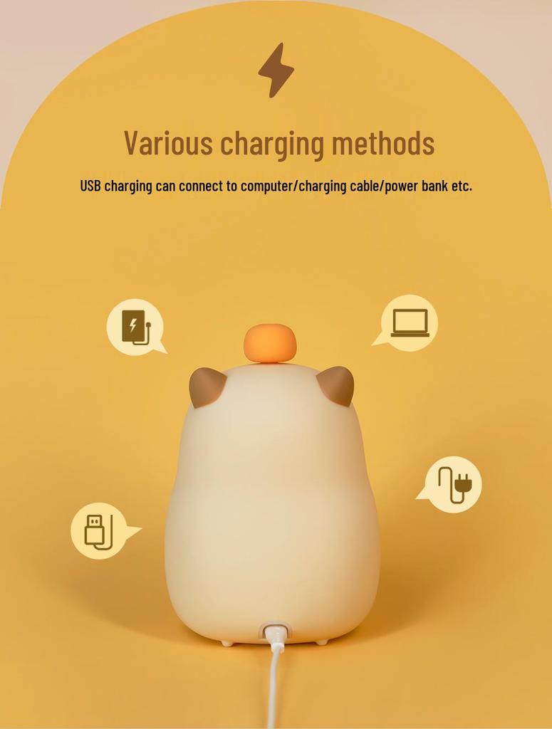 Rechargeable Capybara Silicone Alarm Clock & Dimmable Night Light LED