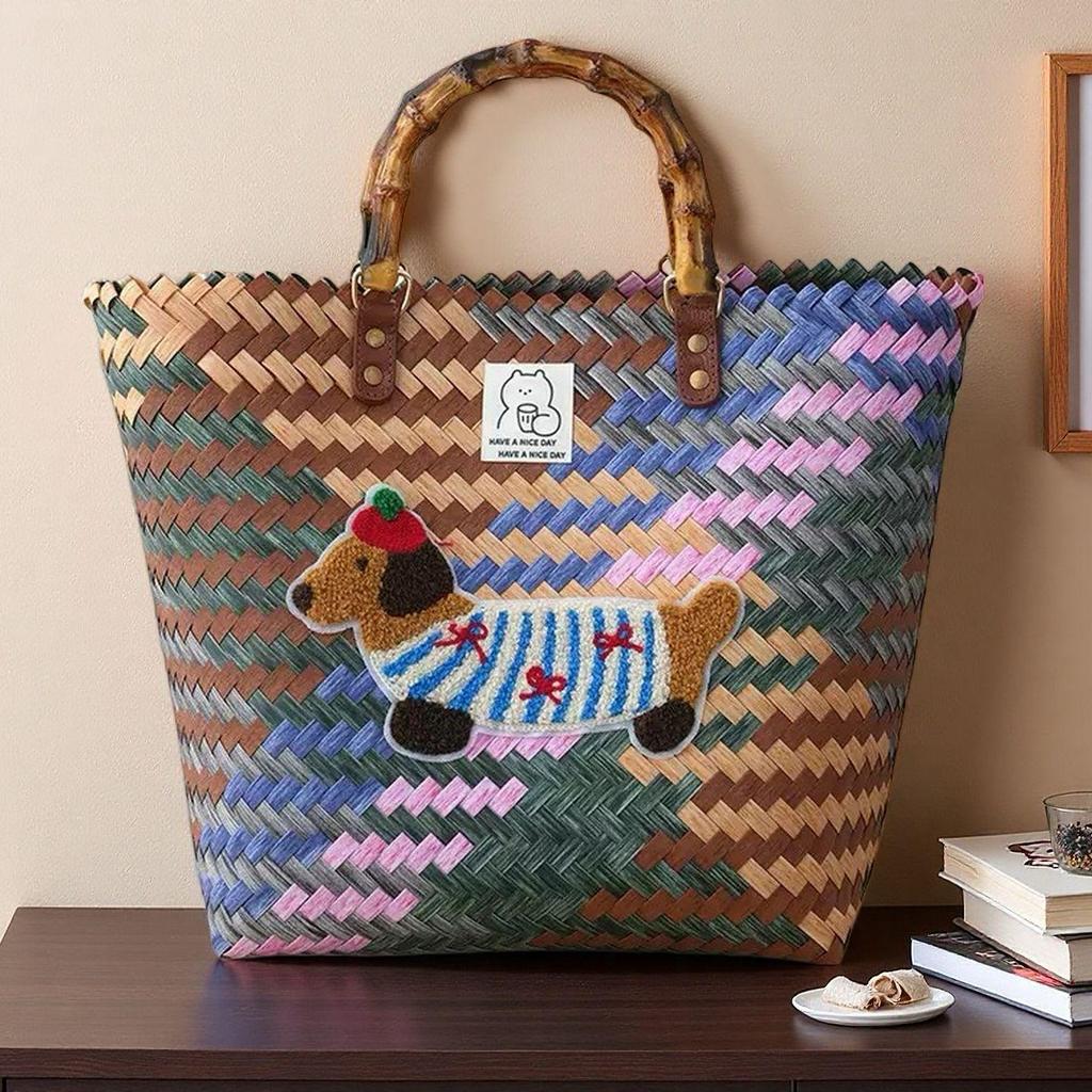 Сумка и корзина для хранения ручной работы с вышивкой «Такса»