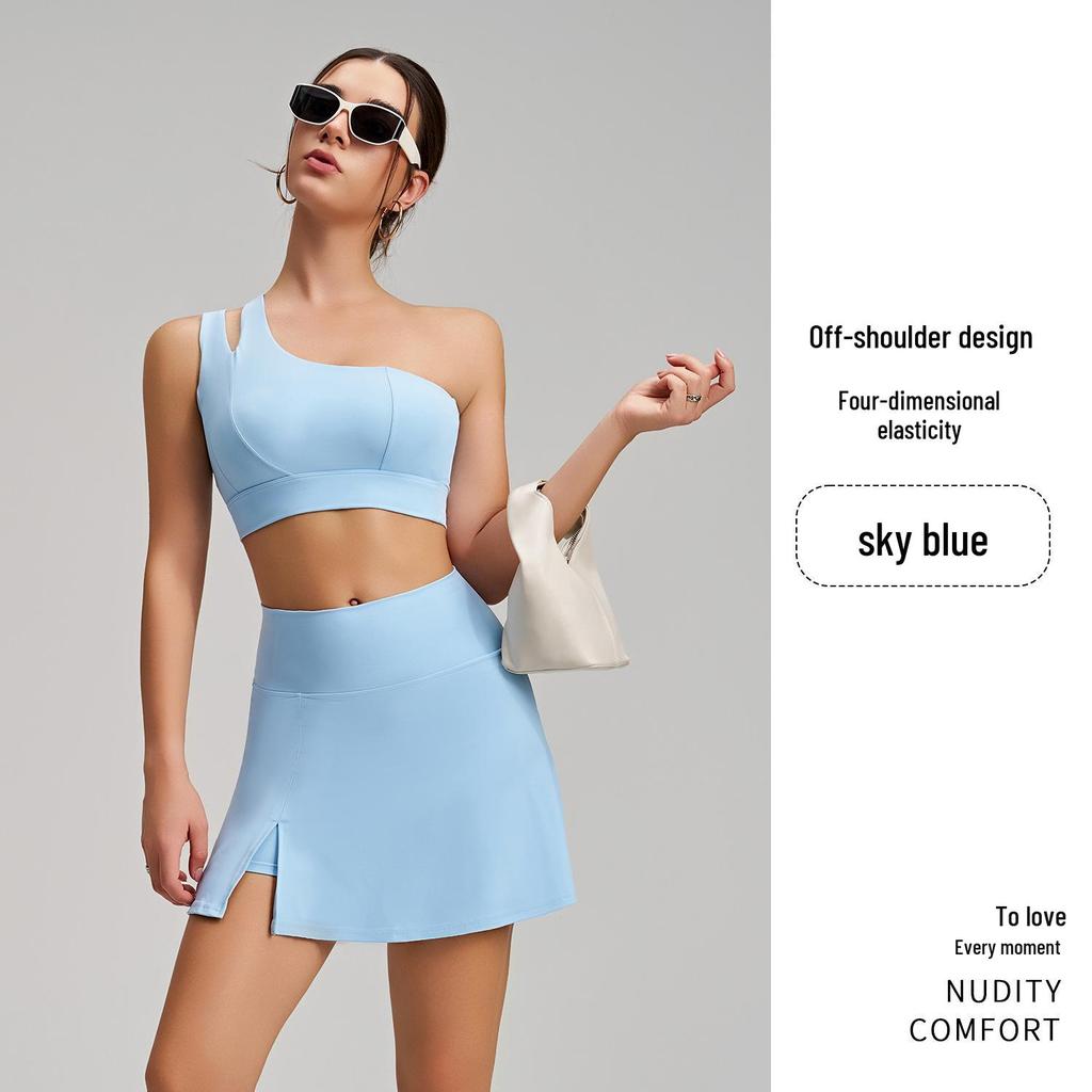 Новый стиль, ощущение второй кожи, асимметричный йога-комплект с юбкой с высокой талией для тенниса и бега