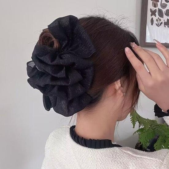 Women Hair Clamp Multi-layered Fabric Decor Solid Color Strong Claw Anti-slip Hair Decoration Organization Lady Hair Styling Tool