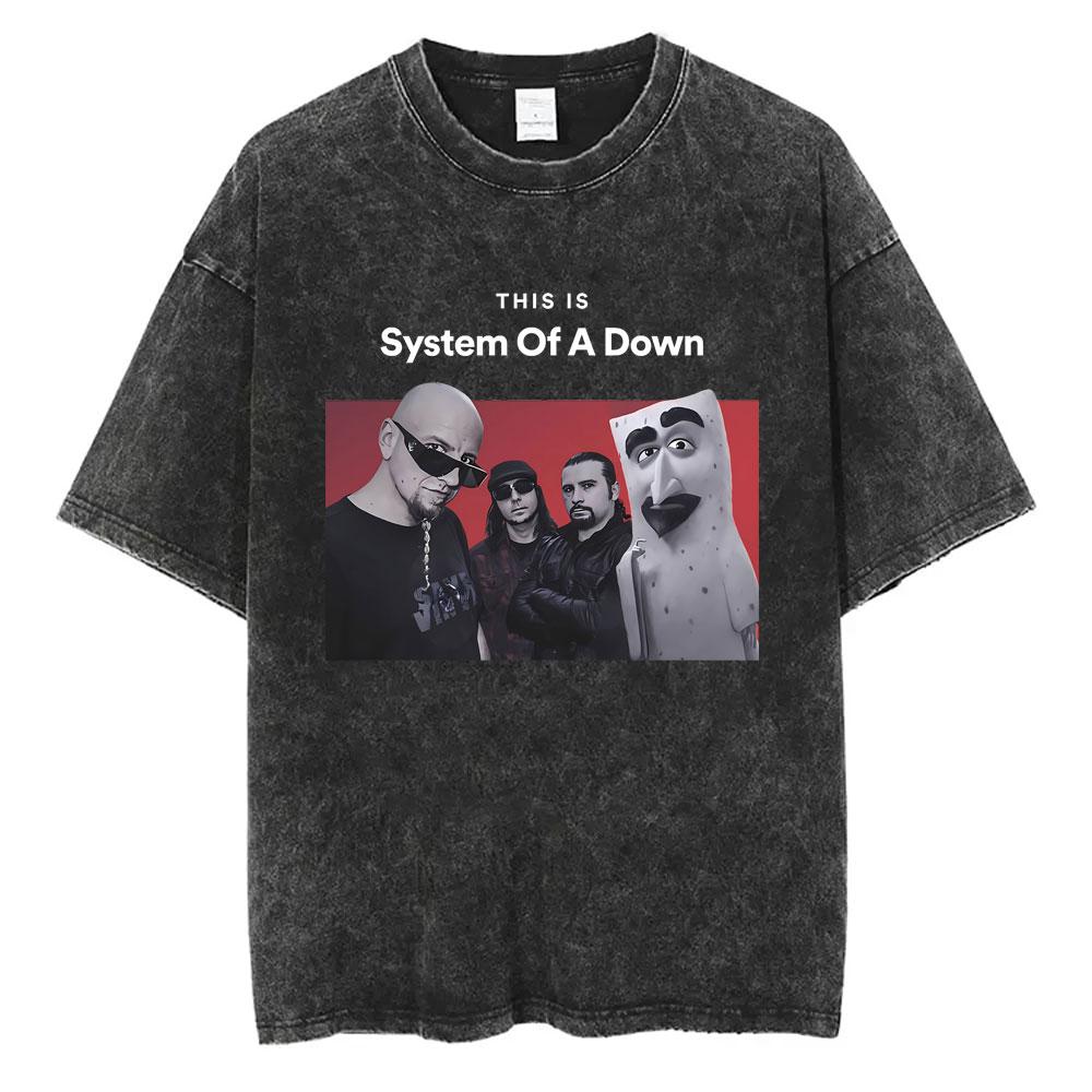 Washed Vintage System of A Down Toxicity Music Album Cover Tshirt Men Rock Oversized T Shirt s Alternative Metal Merch Tshirt