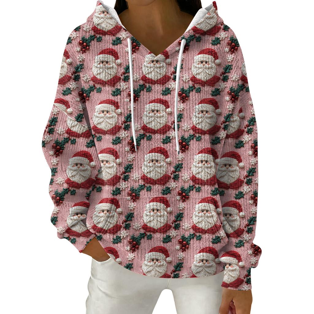 Women's Fashion Casual Christmas Print Pullover Long-Sleeve Hooded Sweatshirt