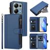 For Xiaomi Poco M6 Pro 4G/Xiaomi Redmi Note 13 Pro 4G Leather Case 9 Card Slots Zipper Wallet Stand Phone Cover with Wrist Strap