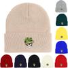 Four-Leaf Clover Skull Print Knit Cap Beanie, "DEAD INSIDE" St. Patrick's Day Skullies Beanies Stretchy Slouchy Headwear Gorro Knitted Hat Beanie