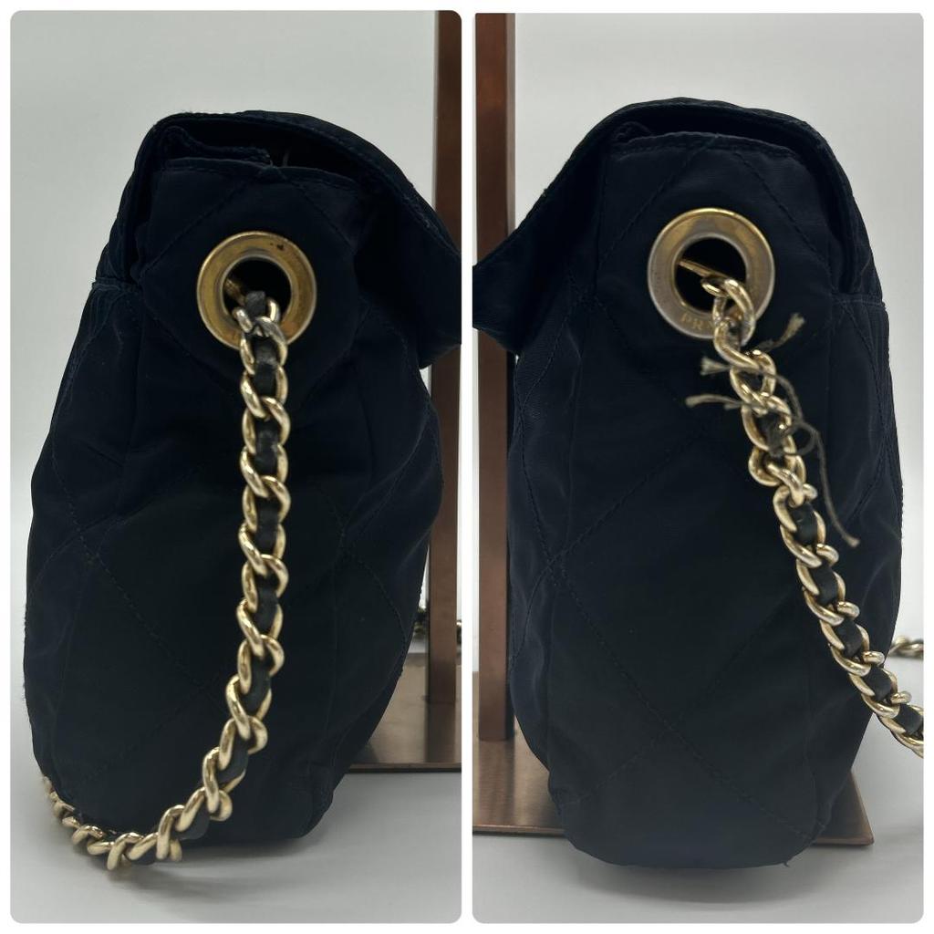 Prada Сумка на плечо Сумка-тоут На одном плечевом ремне Ткань Нейлон Стеганая Золотая цепь Треугольная металлическая пластина с логотипом Белая бирка