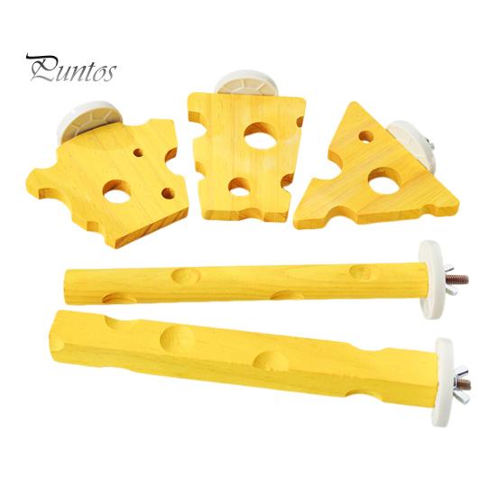 Birds Perch Cheese Shape Parrot Stand Wooden Parakeet Chewing Perch Paw Grinding Toy Birds Cage Accessories for Budgies Canaries Conures